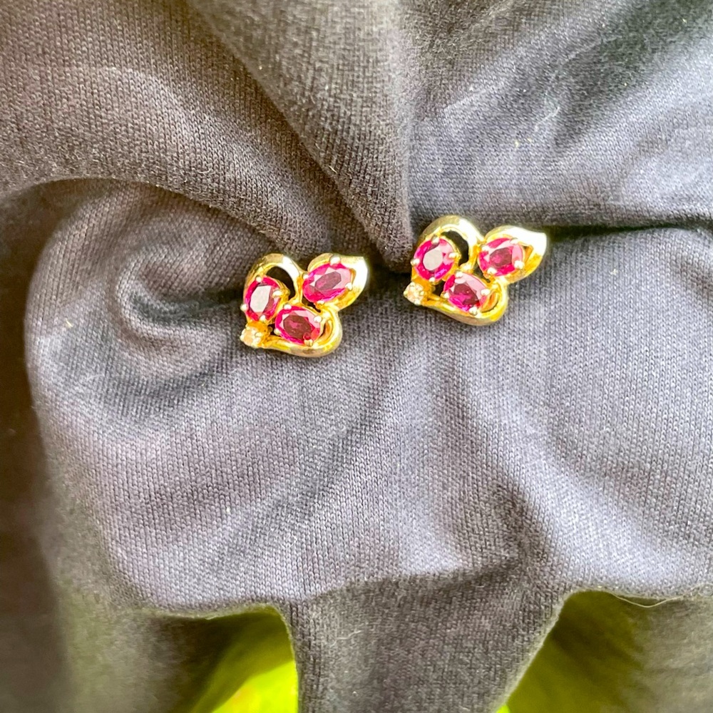 14K GF Ruby with Diamond accent pierced earrings.